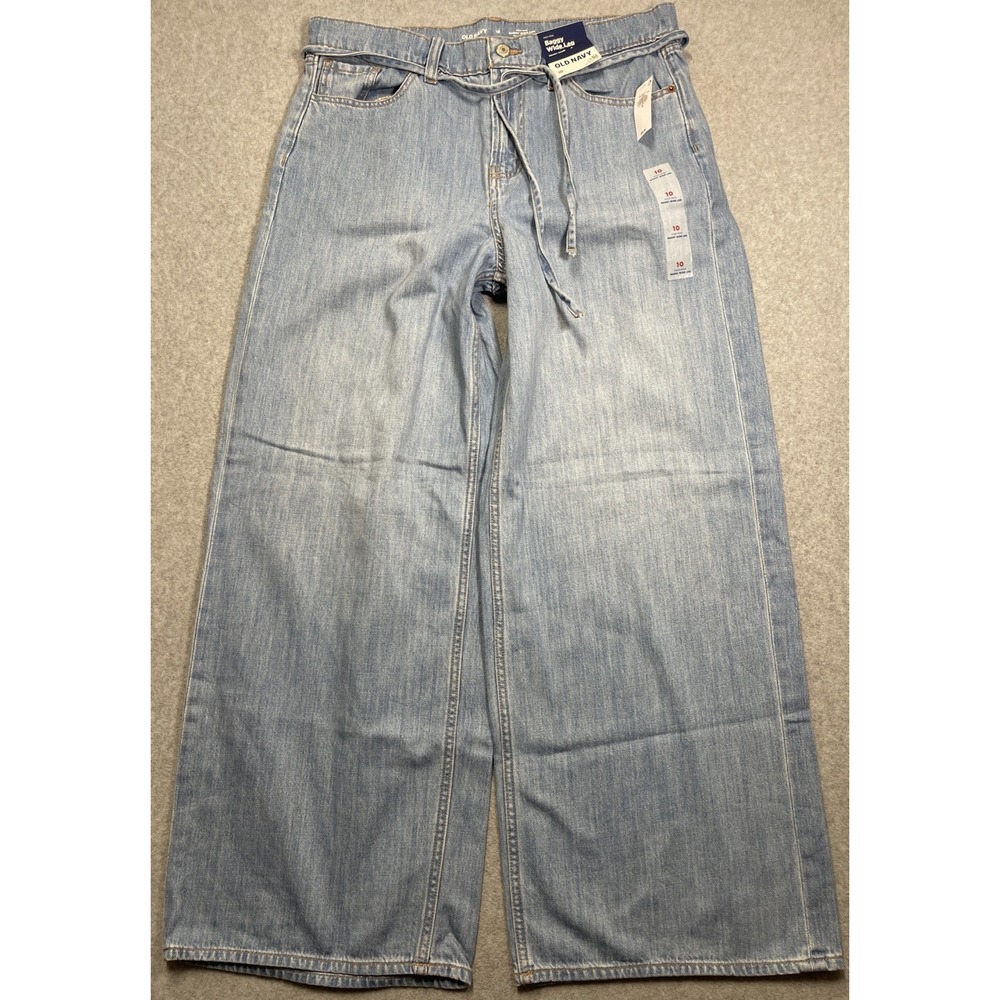 Old Navy Women's Light Wash Wide-Leg High Rise Drawstring Jeans Size 10